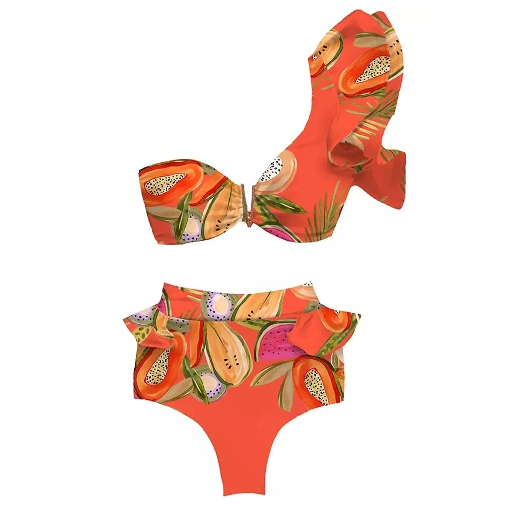 GPPZM Women's Floral Padded Bra & Bandage Bikini Set - Orange Swimwear Bathing Suit Beachwear (Size S) | Perfect for Pool Parties, Beach Vacations & Summer Getaways