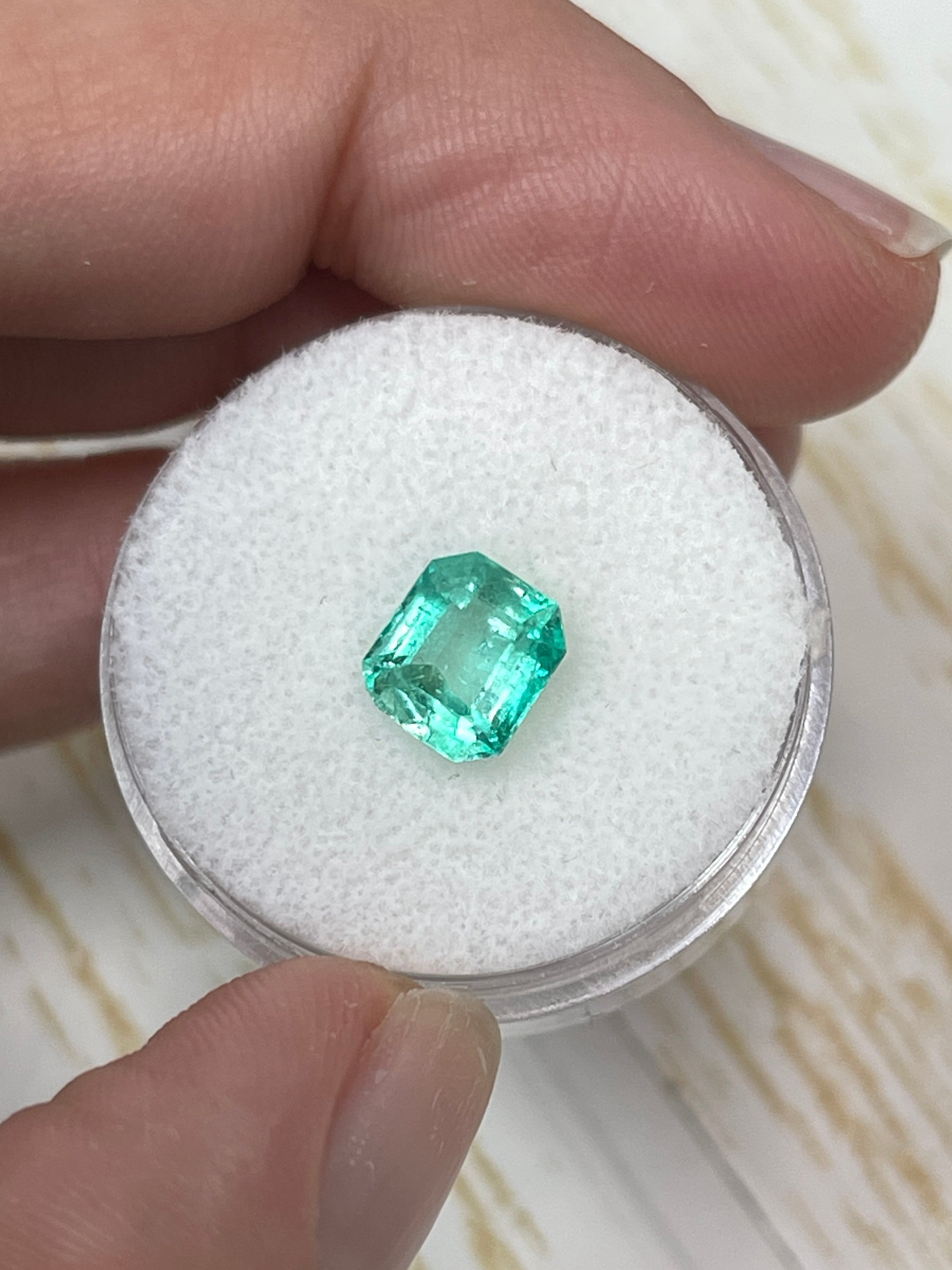 1.60 Carat 7.5x6.5mm Pastel Light Green Loose Colombian Emerald Gemstone - Emerald Cut for Jewelry Making, Engagement Rings & Fine Collections