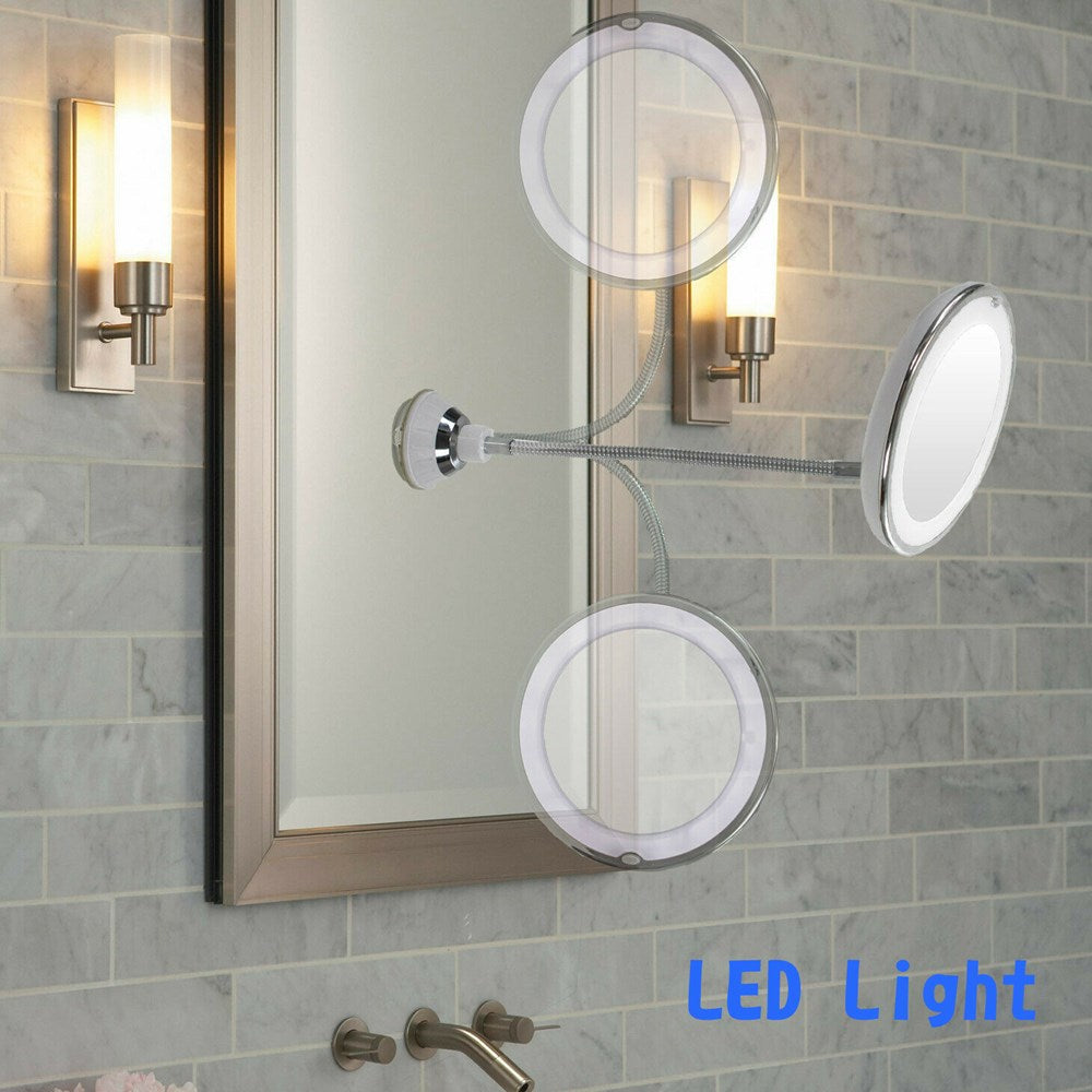 10X Magnification Flexible Gooseneck LED Makeup Mirror with Suction Cup - Perfect for Bathroom Vanity, Dressing Table & Travel Cosmetics Application
