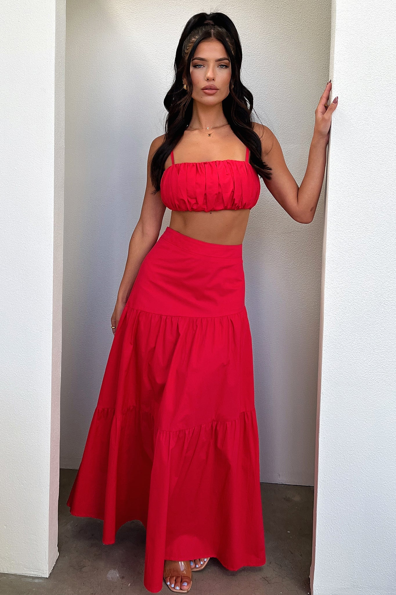 Lateisha Crop Top Women's Fashion Short Sleeve T-Shirt in Red | Casual Summer Outfit, Beachwear, Street Style