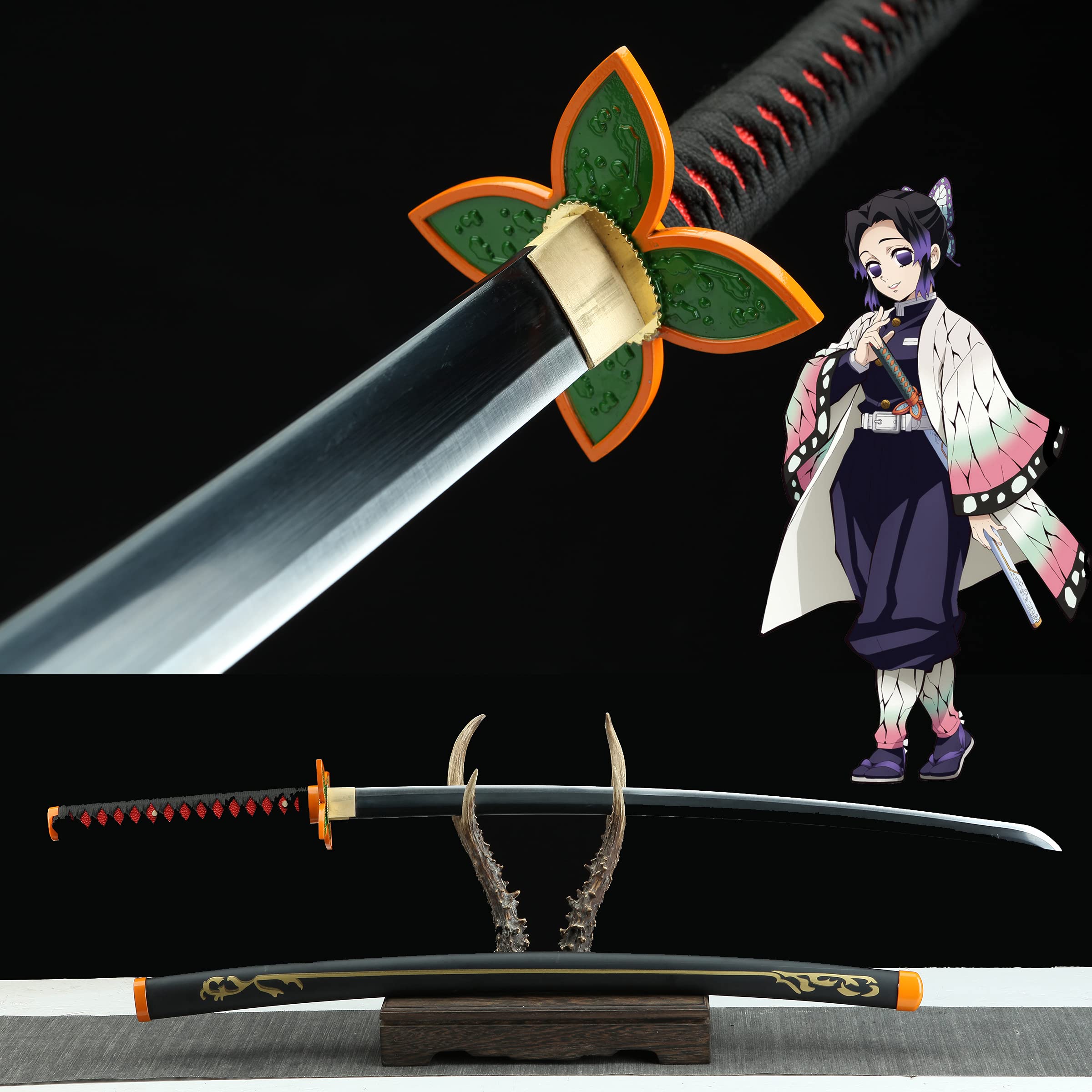 Demon Slayer Sword - Kimetsu no Yaiba Japanese Anime Cosplay Replica (Kamado Tanjirou/Kochou Shinobu) - High Carbon Steel Blade for Collectors & Cosplay Events | Perfect for Anime Conventions, Halloween Costumes & Display