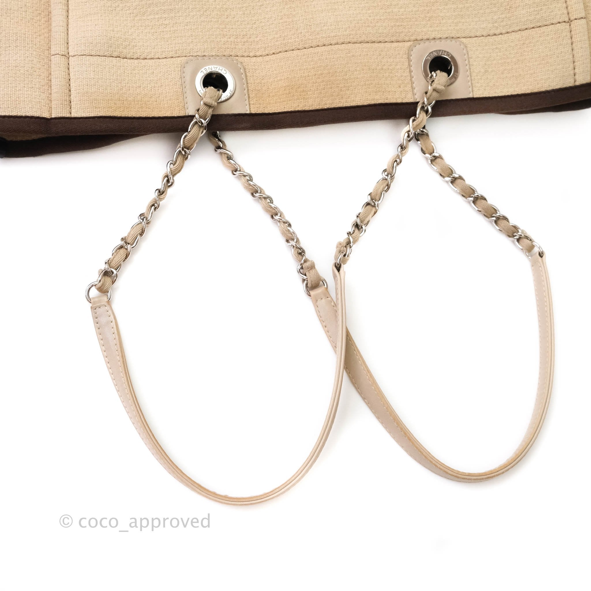 Chanel Canvas Deauville Medium Tote Bag in Beige with Silver Hardware - Luxury Designer Handbag for Women, Perfect for Work, Travel & Everyday Use