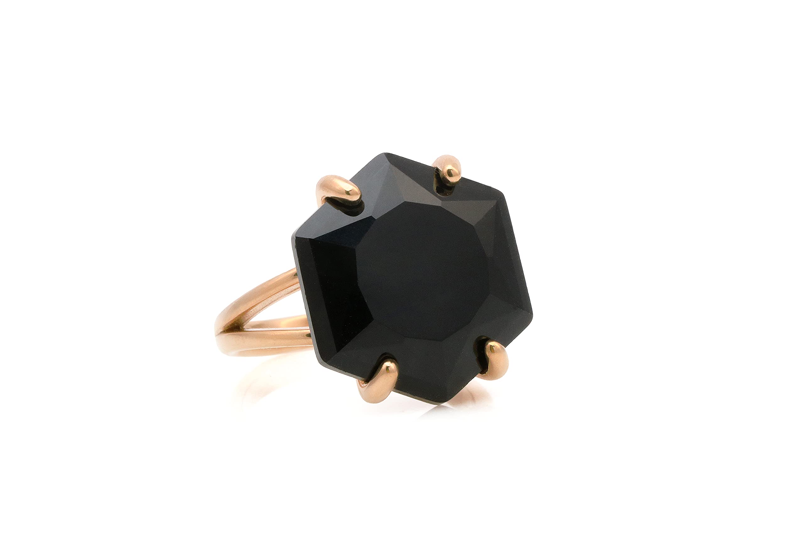 14K Rose Gold Black Onyx Hexagon Ring for Women - Handmade Artisan Statement Jewelry, Custom Engagement & Fashion Rings - Perfect for Weddings, Anniversaries, and Everyday Elegance