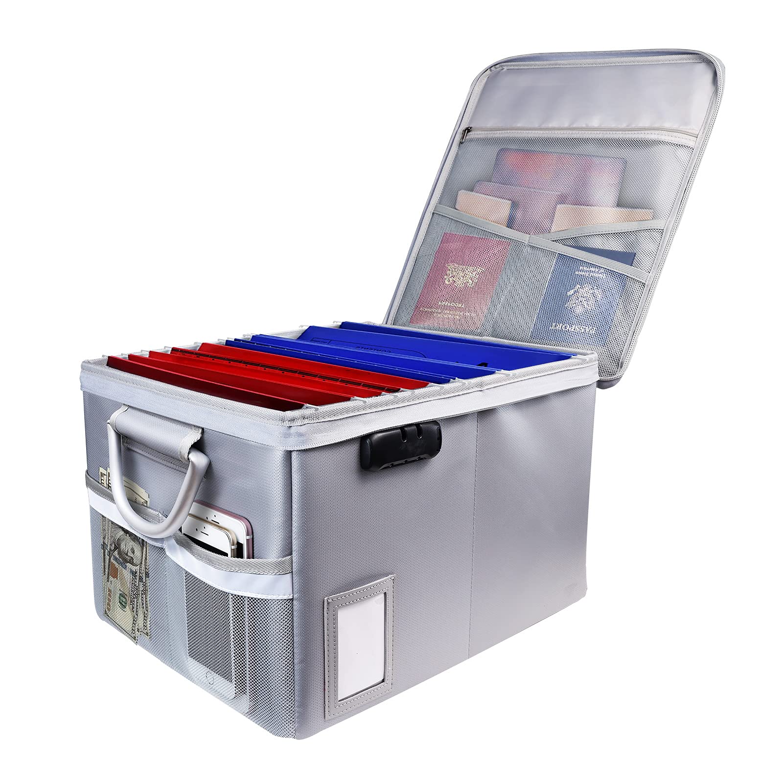 Fireproof Document Box with Lock - Aobteeny Portable Fireproof File Cabinet for Office & Home, Secure Storage for Hanging Letter & Legal Folders (Silver) | Ideal for Important Documents, Certificates & Cash Protection in Offices, Homes & Emergency Situations