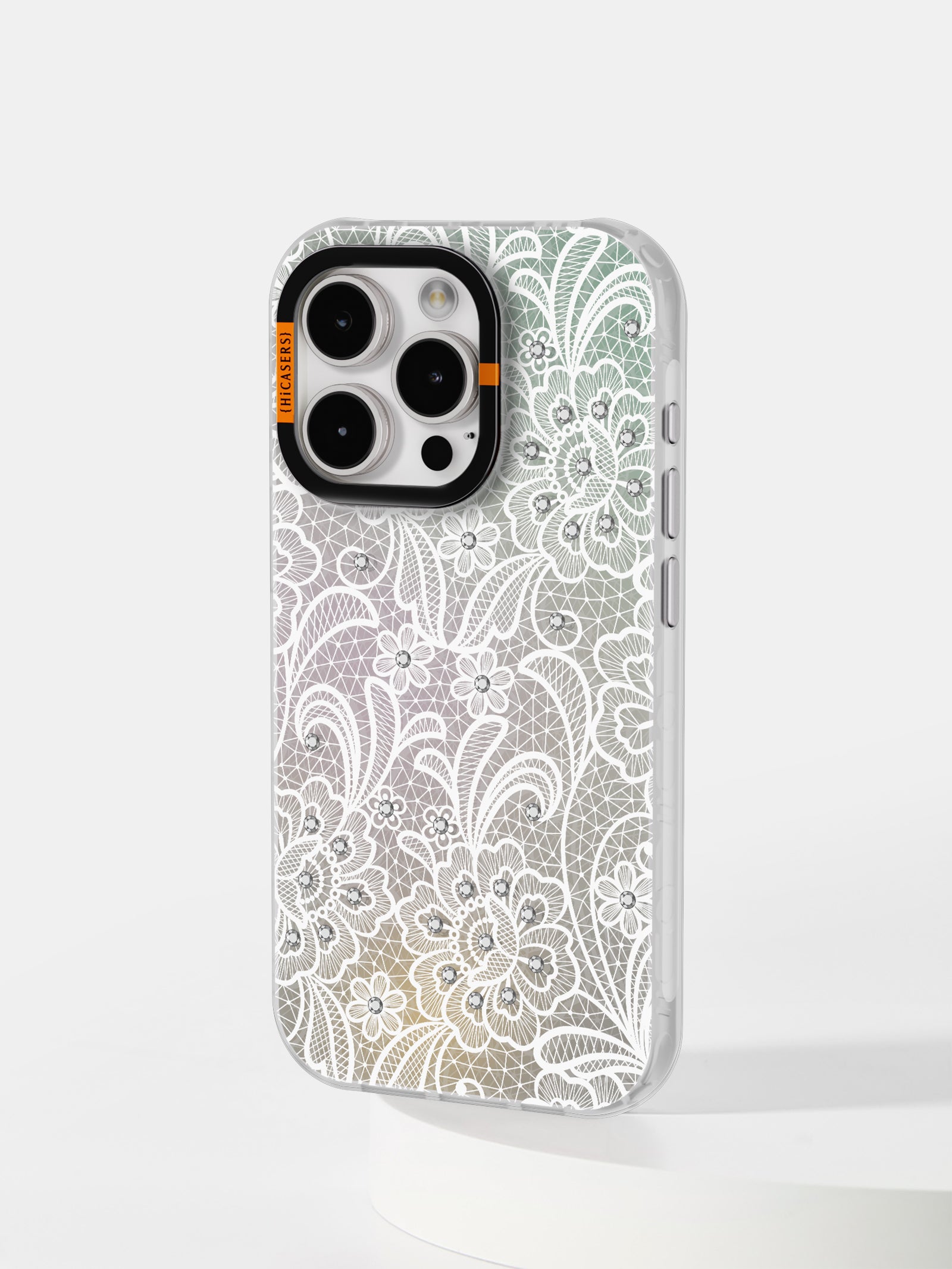 Iridescent Lace Mirror Case - Elegant White Phone Cover for iPhone & Samsung | Perfect for Weddings, Parties & Special Occasions