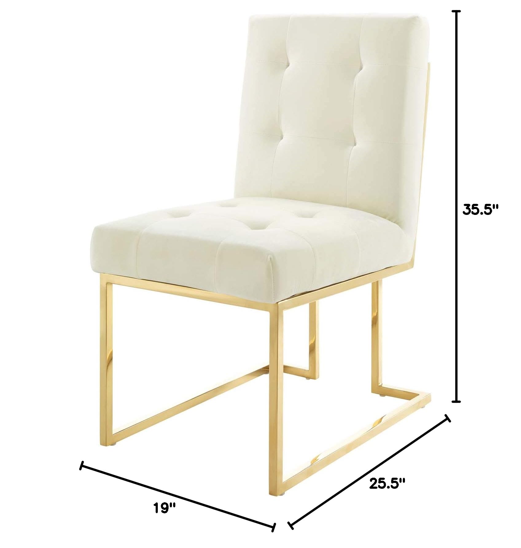 Modern Velvet Dining Chair with Metal Frame - Gold, Ivory & White Upholstered Side Chair for Kitchen, Dining Room & Home Decor