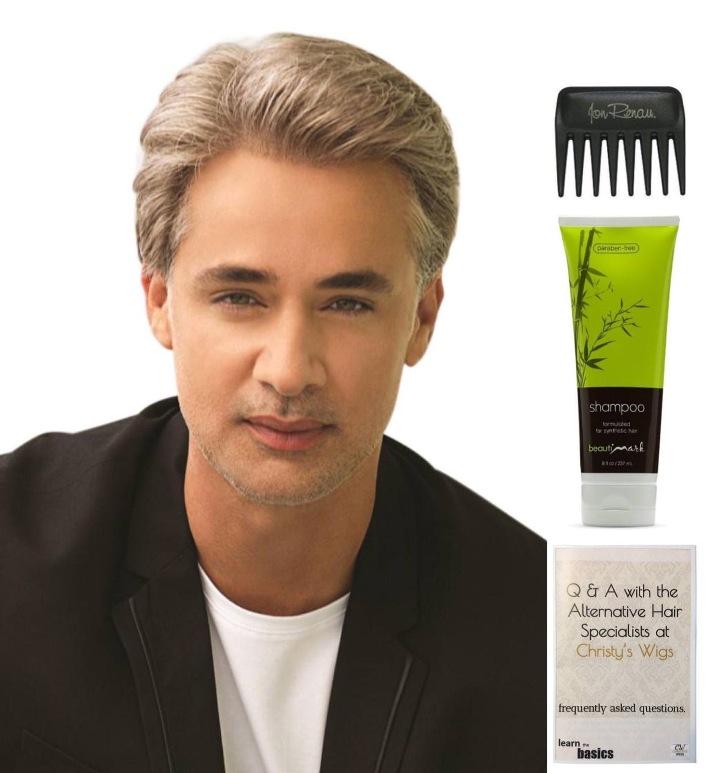 HIM Sophistication Wig Bundle - 4 Items (M14S Color) with Christy's Wigs Q&A Booklet, BeautiMark Synthetic Shampoo & Wide Tooth Comb - Perfect for Cosplay, Daily Wear & Hair Care Maintenance