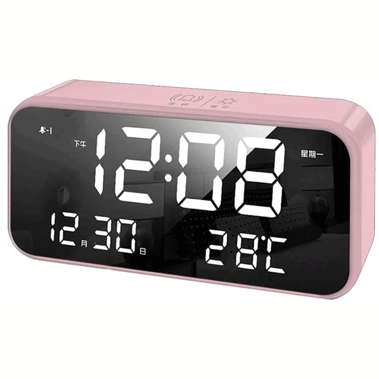 Odekai Digital Alarm Clock with Large LED Display & Mirror Finish - Adjustable Brightness, Snooze & Power-Off Memory - Perfect for Bedroom, Home Office & Nightstand (Pink)