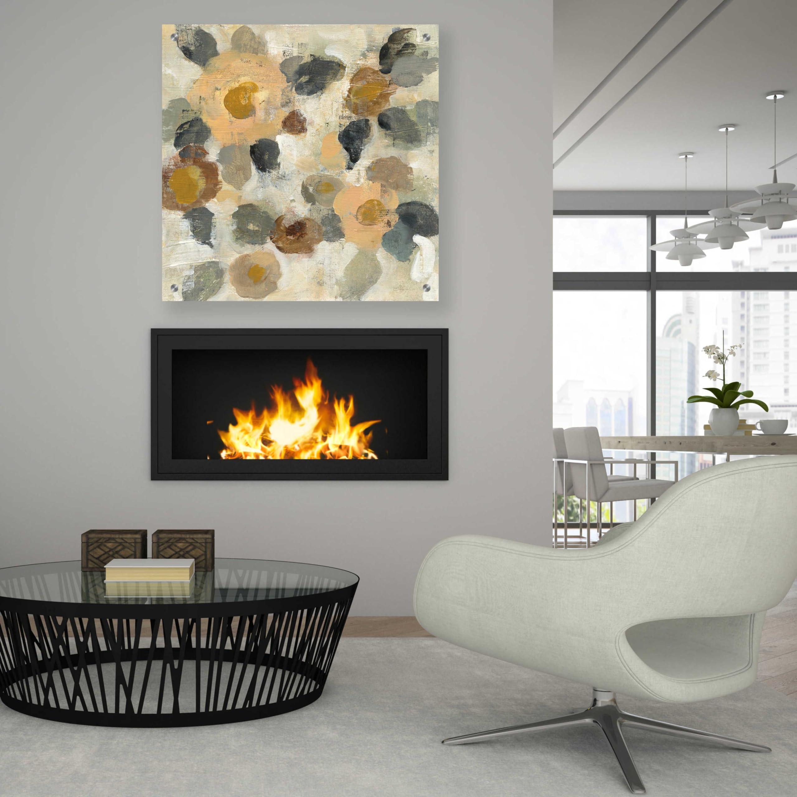 Silvia Vassileva Neutral Floral II Acrylic Glass Wall Art - 36x36 Inches Modern Floral Painting for Living Room, Bedroom & Office Decor