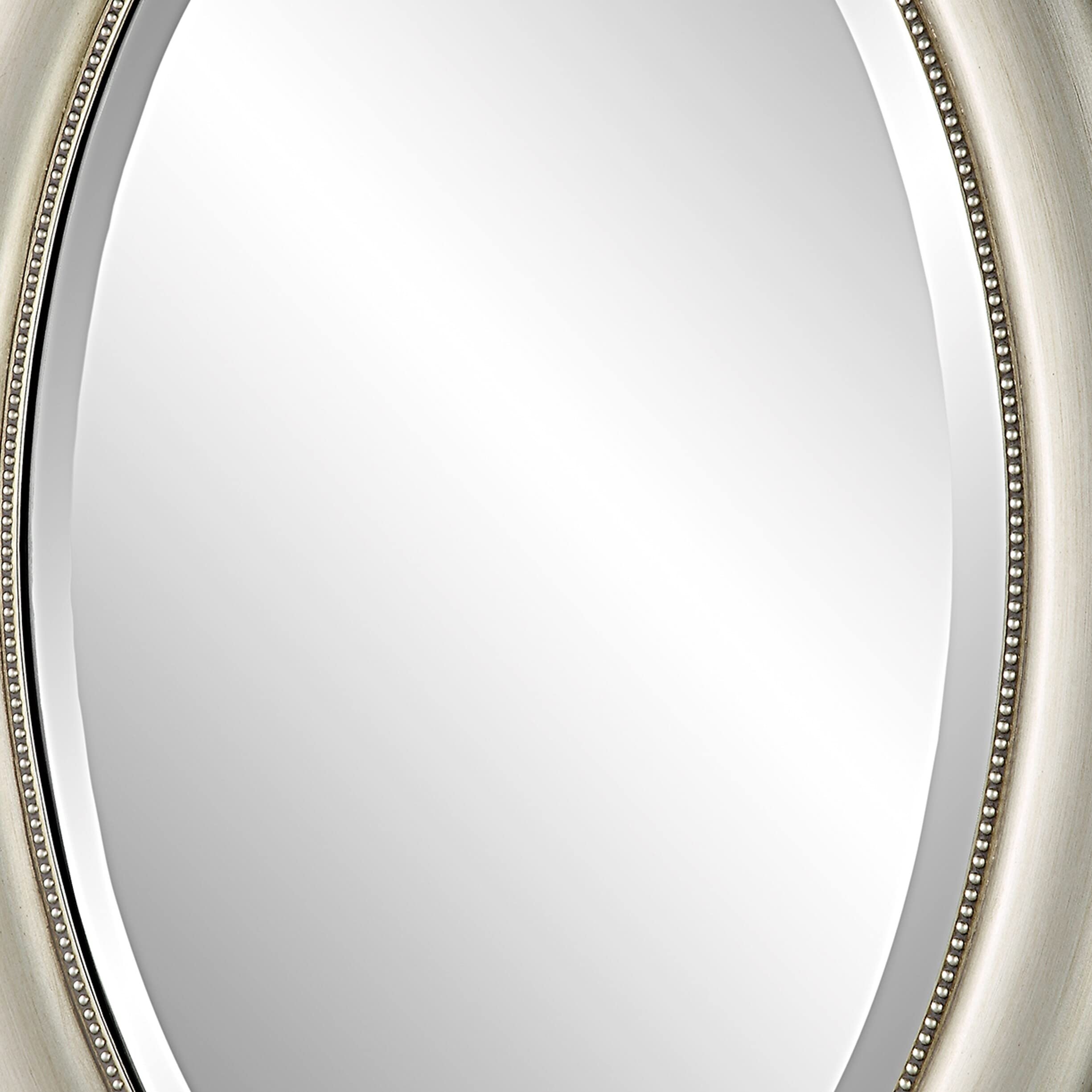 29 Inch Wood Wall Mirror Beaded Oval Frame - Metallic Silver Modern Contemporary Decor for Living Room, Bedroom & Entryway