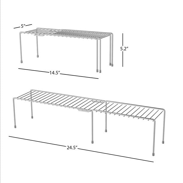 12-Piece Stainless Steel Expandable Kitchen Dish Rack & Storage Shelf Organizer - Extends Up to 22.8 Inches (580mm) with Anti-Rust Nano Coating - Perfect for Kitchen Cabinets, Pantry Organization & Small Space Storage Solutions