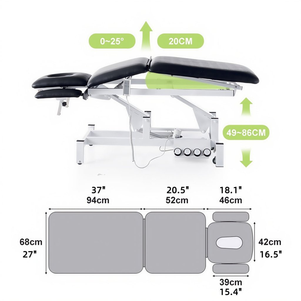 GreenLife® Thomas II Power Adjustable Chiropractic Bed with 4 Wheels & Dual Motors - Hydraulic Gas Lift Leg Support for Home/Clinic Physical Therapy & Pain Relief