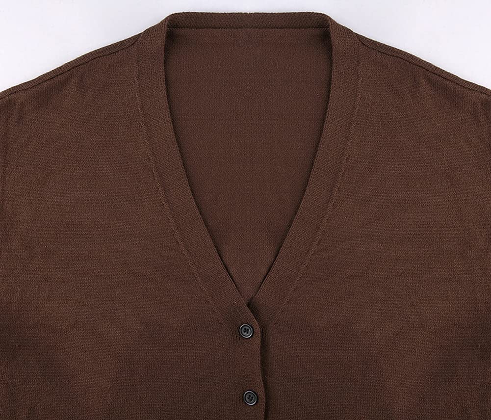 Hotmiss Women's Brown V-Neck Button Down Knitted Cropped Cardigan Sweater | Streetwear Shrug Crop Top | Perfect for Layering, Casual Outfits & Fall Fashion