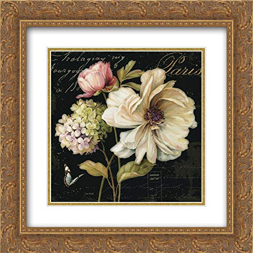 15x15 Gold Ornate Framed Double Matted Museum Art Print - Marche de Fleurs on Black II Floral Painting - Perfect for Living Room, Bedroom & Office Wall Decor