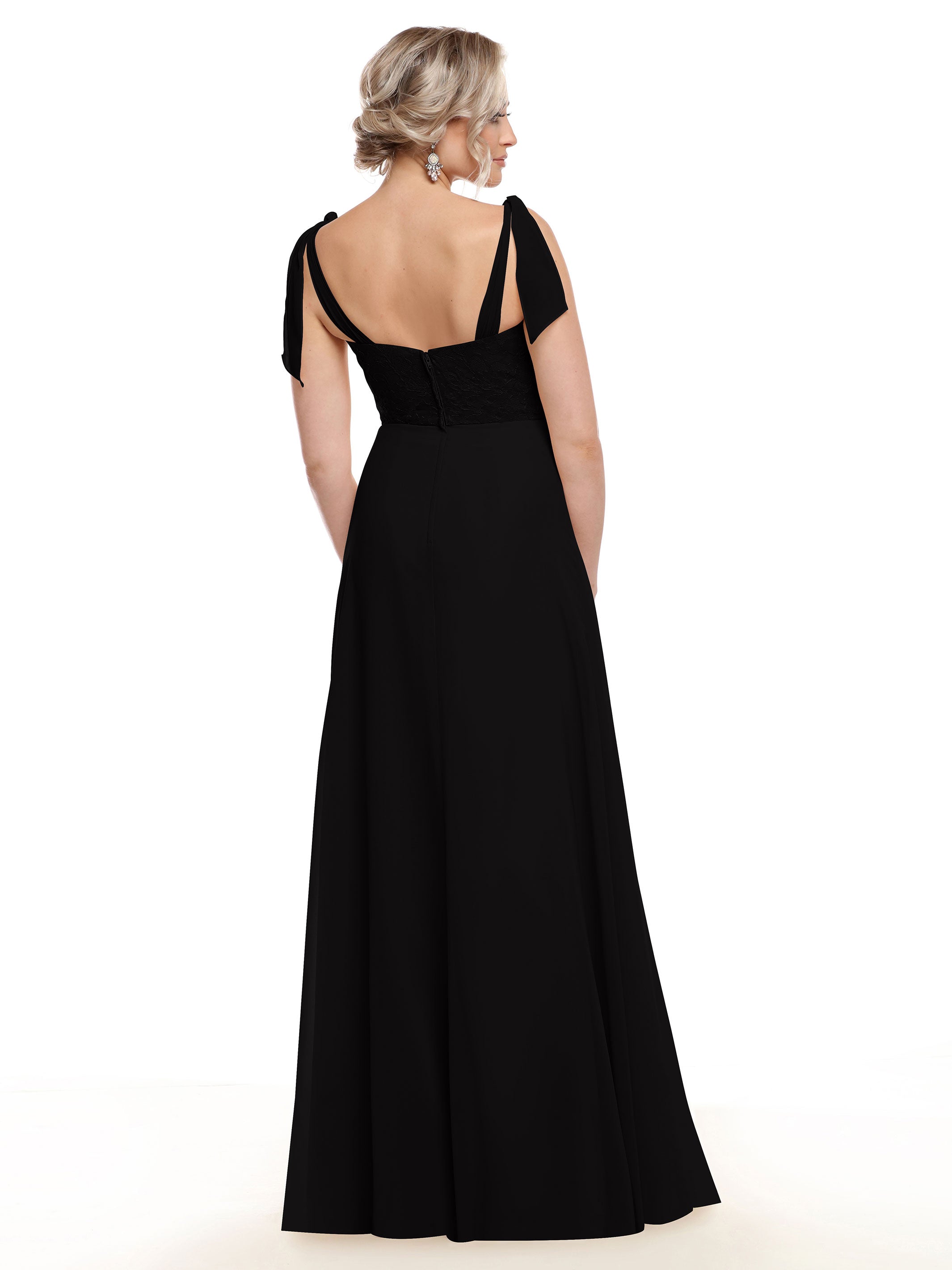Elegant A-Line Bridesmaid Dress with Lace Bodice & Tulle Ribbon Straps - Perfect for Weddings, Formal Events & Special Occasions