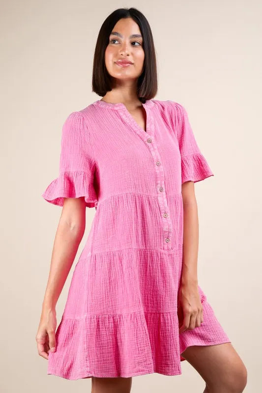 Plus Size Woven Pink Mini Dress for Women - Flowy Summer Casual Dress with Pockets | Perfect for Beach, Party & Date Night Outfits