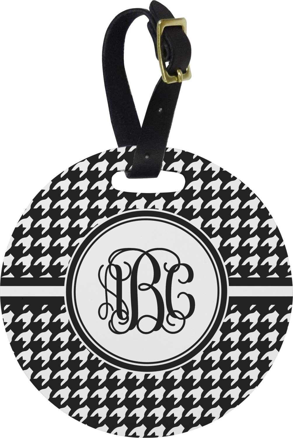 Custom Houndstooth Plastic Luggage Tag - Round Personalized Travel ID Tag for Suitcases, Bags & Backpacks - Perfect for Travel, Business Trips & Vacation