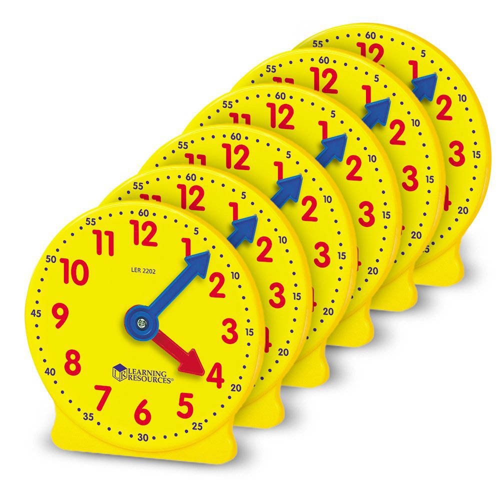Big Time Learning Clock - Set of 6 with 4 Extra Geared Mini Clocks | Educational Time Teaching Tool for Kids Classroom & Homeschool Math Activities