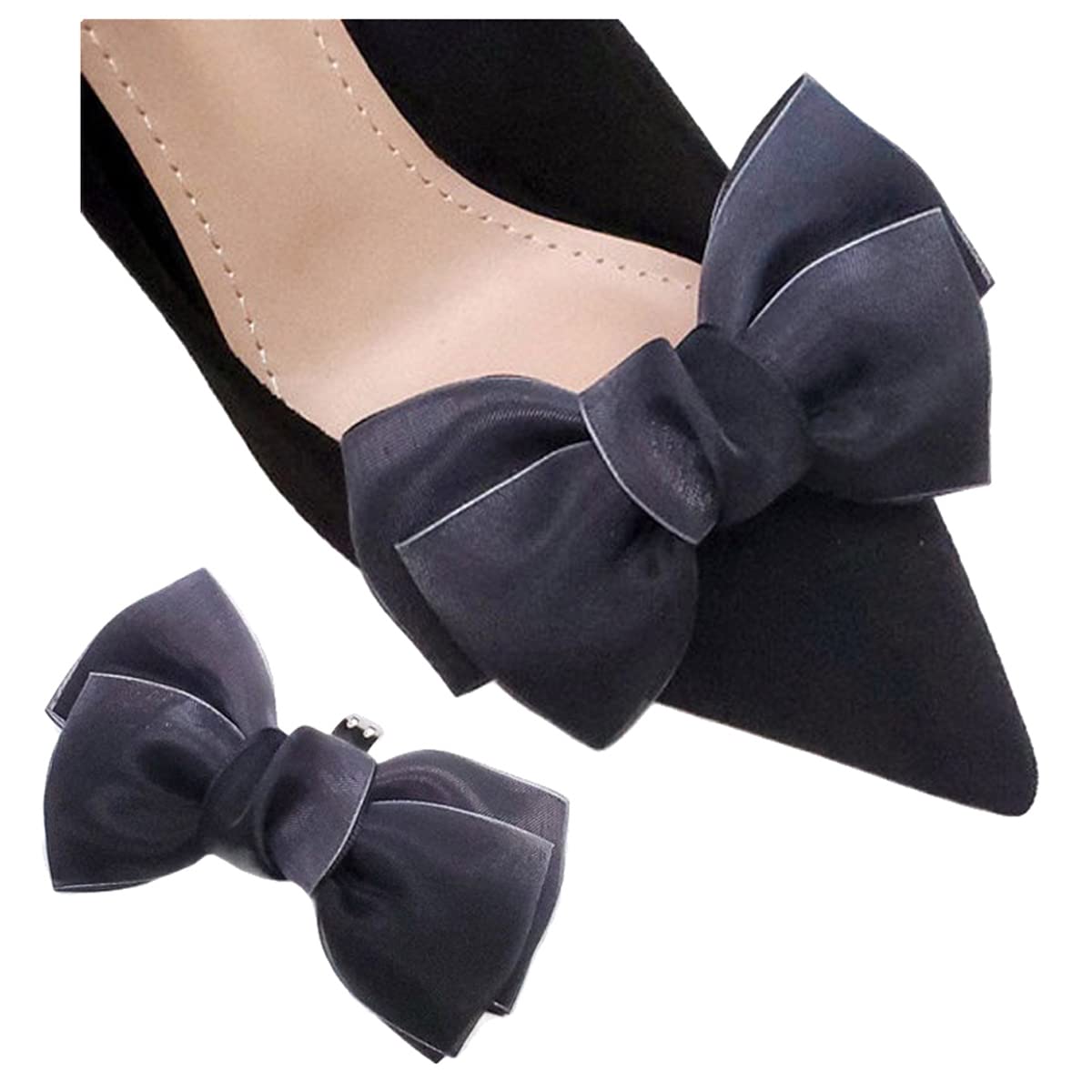 Elegant Detachable Organza Bow Shoe Clips for Women & Girls - Wedding, Party, Pumps, Hat & Bag Accessories (2-Piece Set) - Perfect for Bridal Shoes, Prom, and Special Occasions