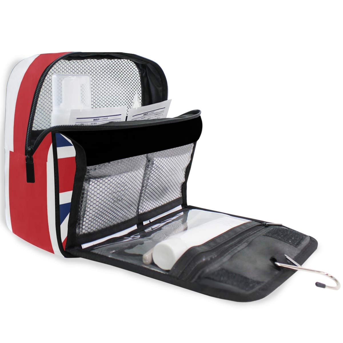 ALARGE Hanging Toiletry Bag with British Union Jack Flag Design - Large Portable Travel Cosmetic Organizer for Women & Men - Perfect for Camping, Gym, Business Trips and Vacation Essentials Storage