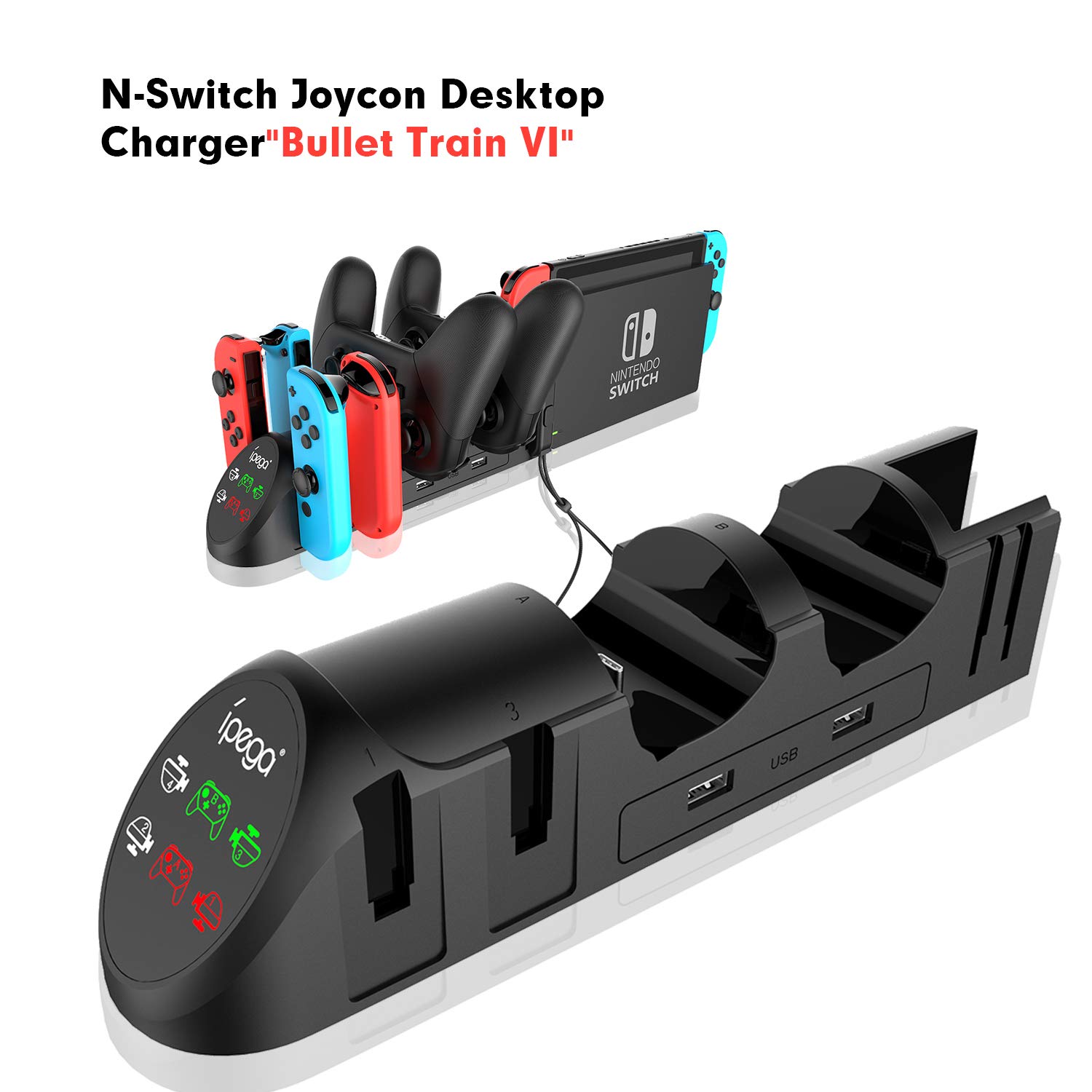 ECHZOVE Nintendo Switch Controller Charger - Fast Charging Dock for 4 Joy-Con & 2 Pro Controllers with USB 2.0 Ports | Includes 2 Joy-Con Wrist Straps | Perfect for Multiplayer Gaming Sessions & Family Game Nights (Not Compatible with PowerA Pro Controllers)
