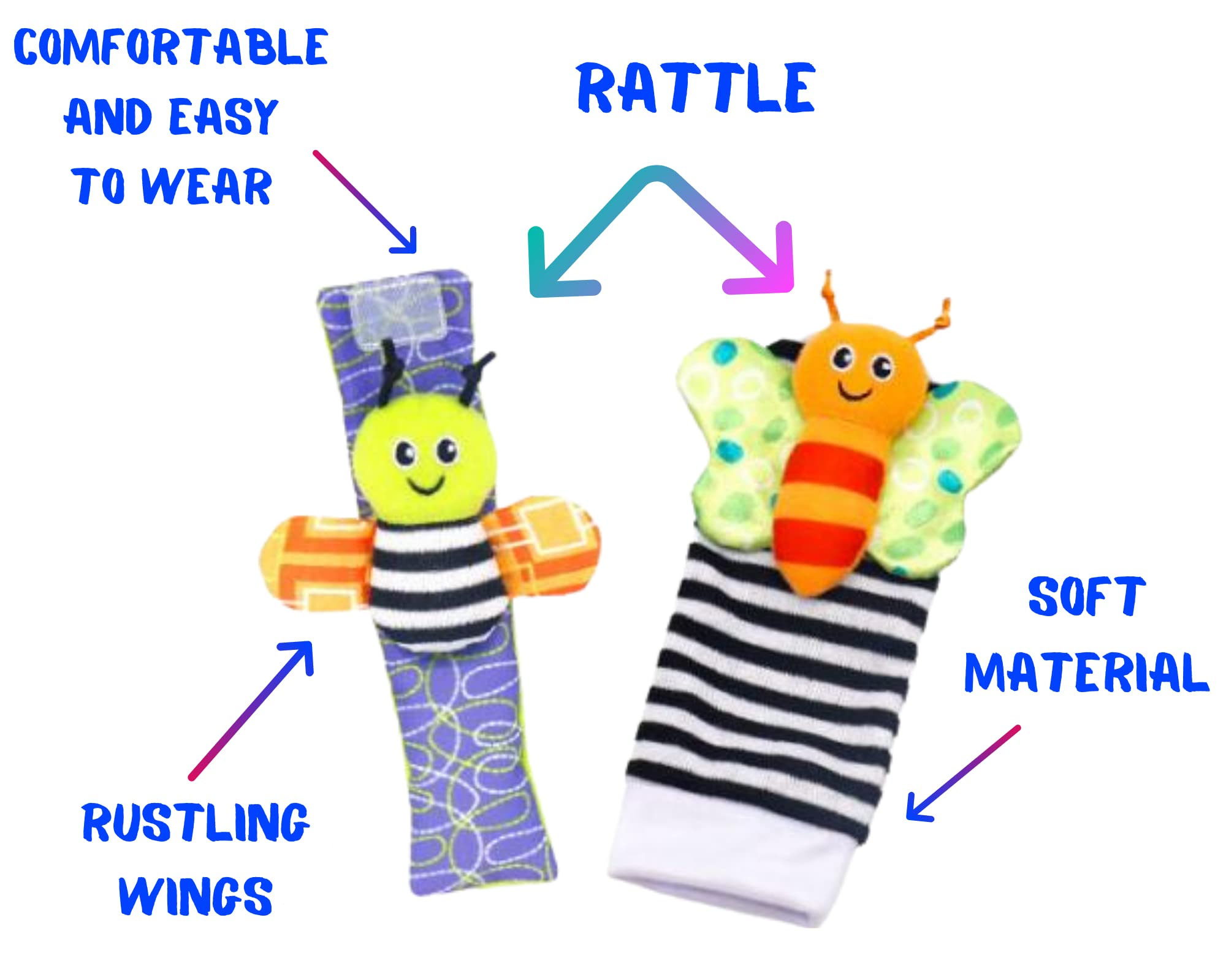 Funky Planet Sozzy Socks Baby Sensory Toys - 4pcs Soft Foot Rattles for Newborns & Infants | Developmental Hand-Foot Toys for Early Learning & Motor Skills | Perfect for Playtime, Tummy Time & Sensory Stimulation