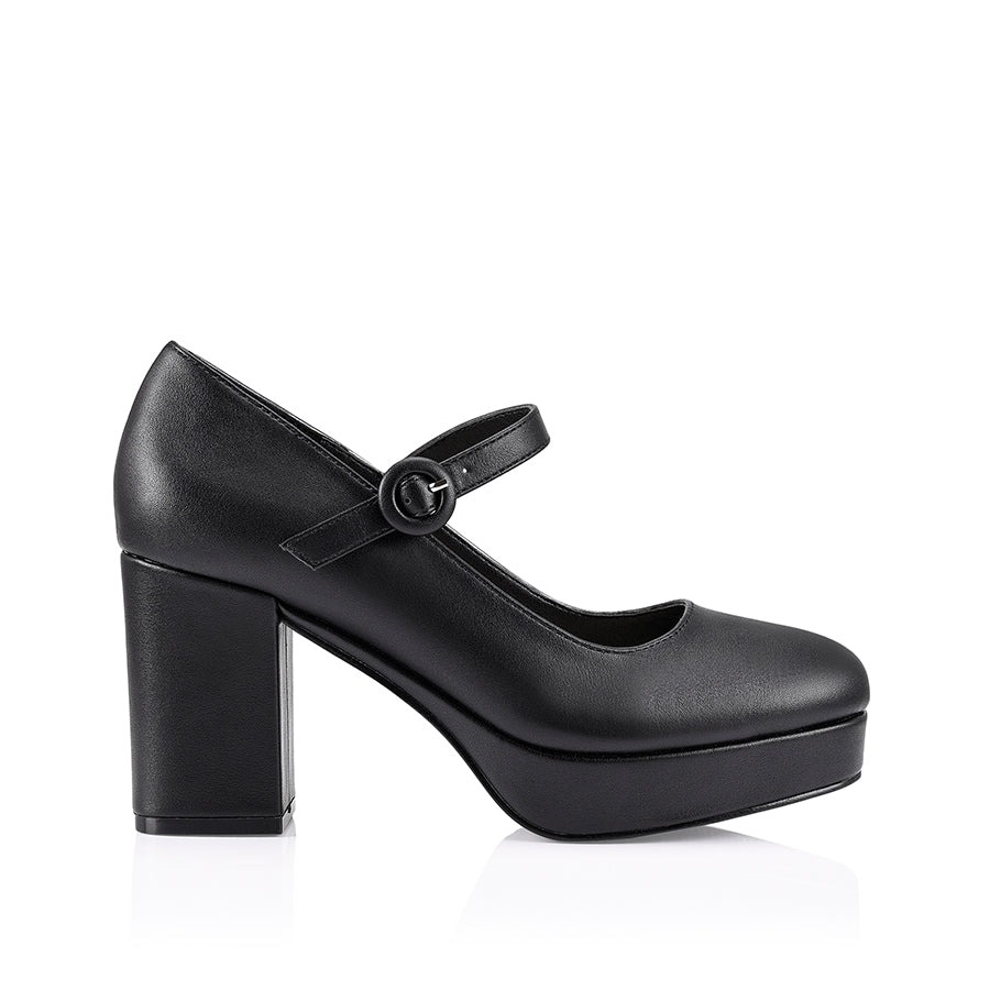 Hennessy Mary Jane Platform Shoes for Women - Black Smooth Leather - Comfortable & Stylish for Casual Wear, Work & Parties