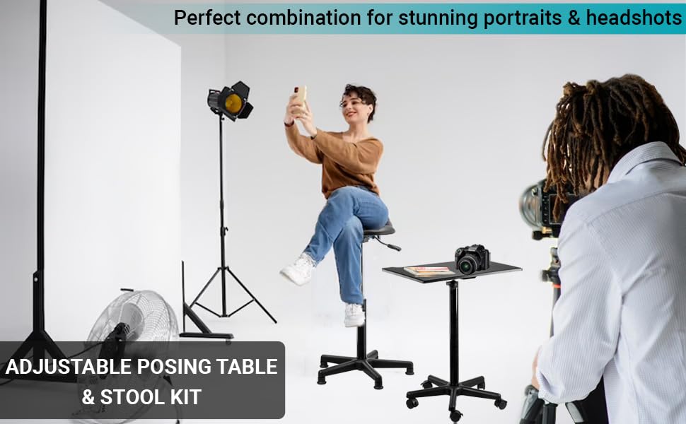 Flashpoint Photography Posing Table & Stool Kit - Adjustable Height (28-48