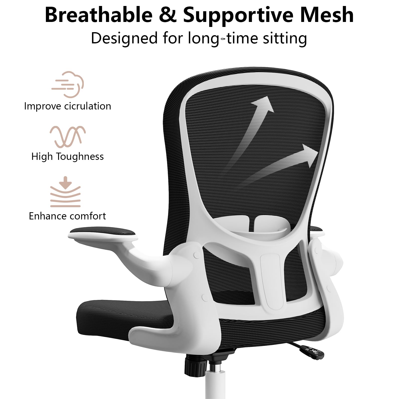 Ergonomic Office Chair with Lumbar Support - Adjustable Height & Flip-Up Arms - Breathable Mesh Desk Chair for Home & Office - Perfect for Long Work Hours, Gaming, and Study Sessions