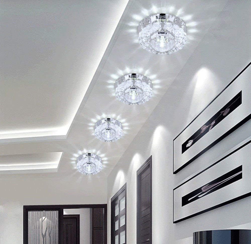 SXNING 3W LED Ceiling Light Fixture - Crystal Modern Flush Mount Lighting for Living Room, Corridor, Hallway (White) - Perfect for Home, Office, and Commercial Spaces