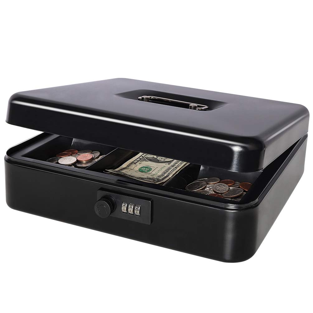 Heavy Duty Metal Cash Box with Combination Lock - Large Secure Money Storage Box with Removable Tray (11.8