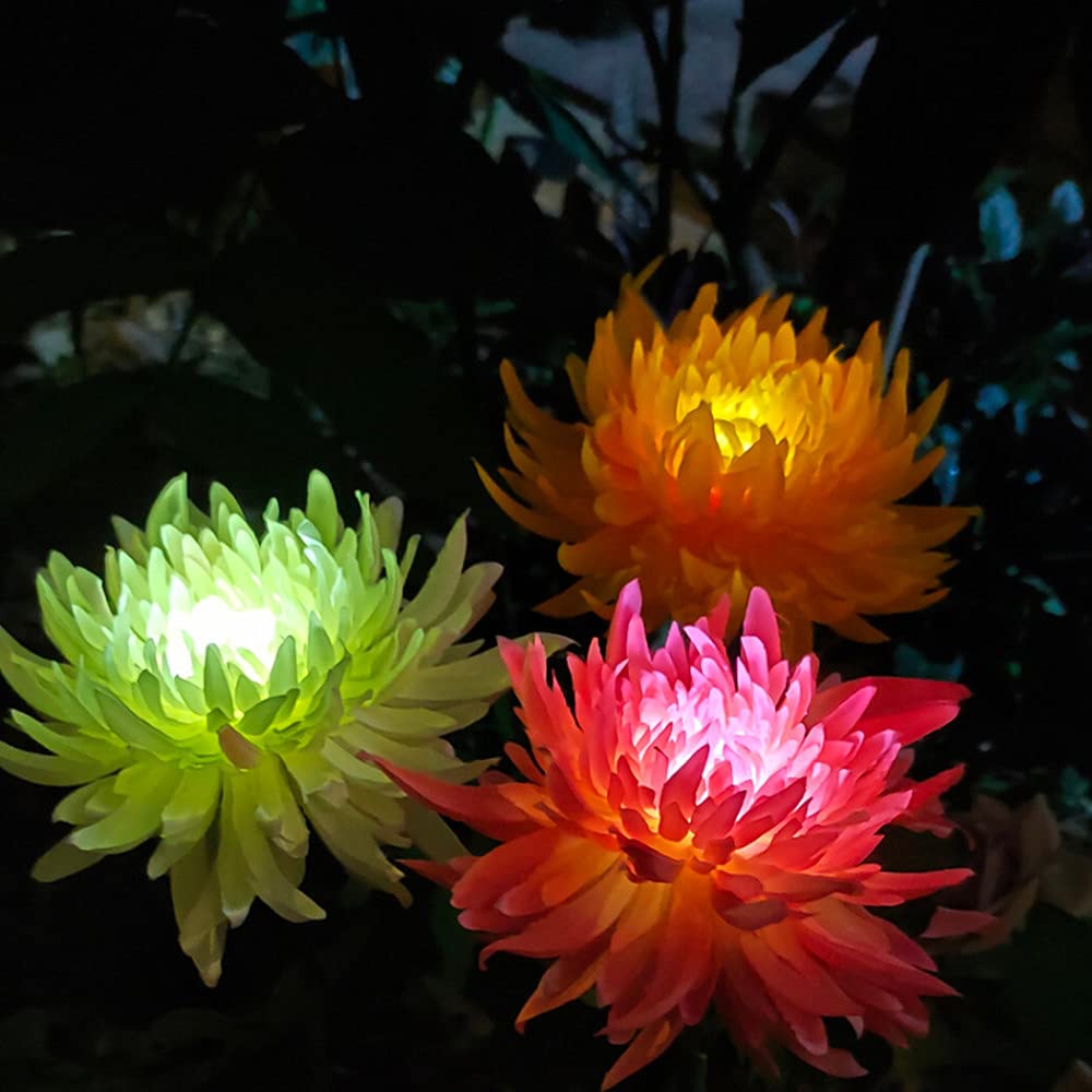 4 Pack Solar Garden Lights - Large Chrysanthemum Flower Design, Waterproof Outdoor Solar Lights with Bigger Solar Panel for Patio, Yard, Pathway (White/Yellow/Pink) - Perfect for Landscape Lighting, Garden Decor & Nighttime Safety