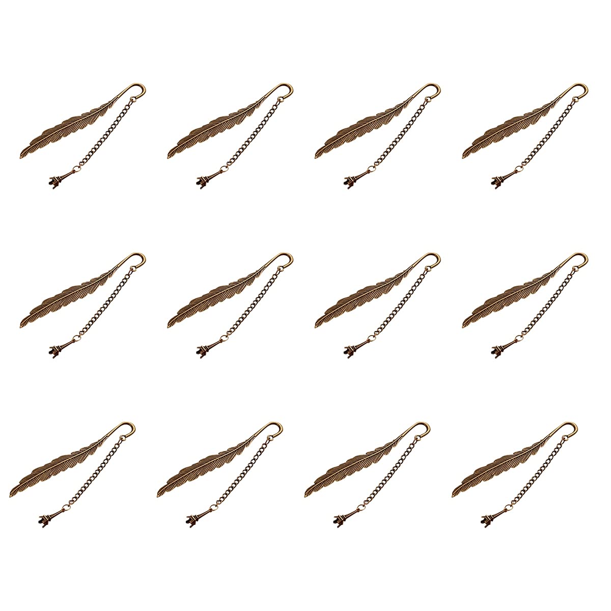 12pcs Vintage Hollow Metal Bookmarks with Pendant - Brass Feather Bookmarks for Reading, School, Office - Creative Stationery Gift for Teachers & Students - Perfect for Book Lovers & Literature Enthusiasts