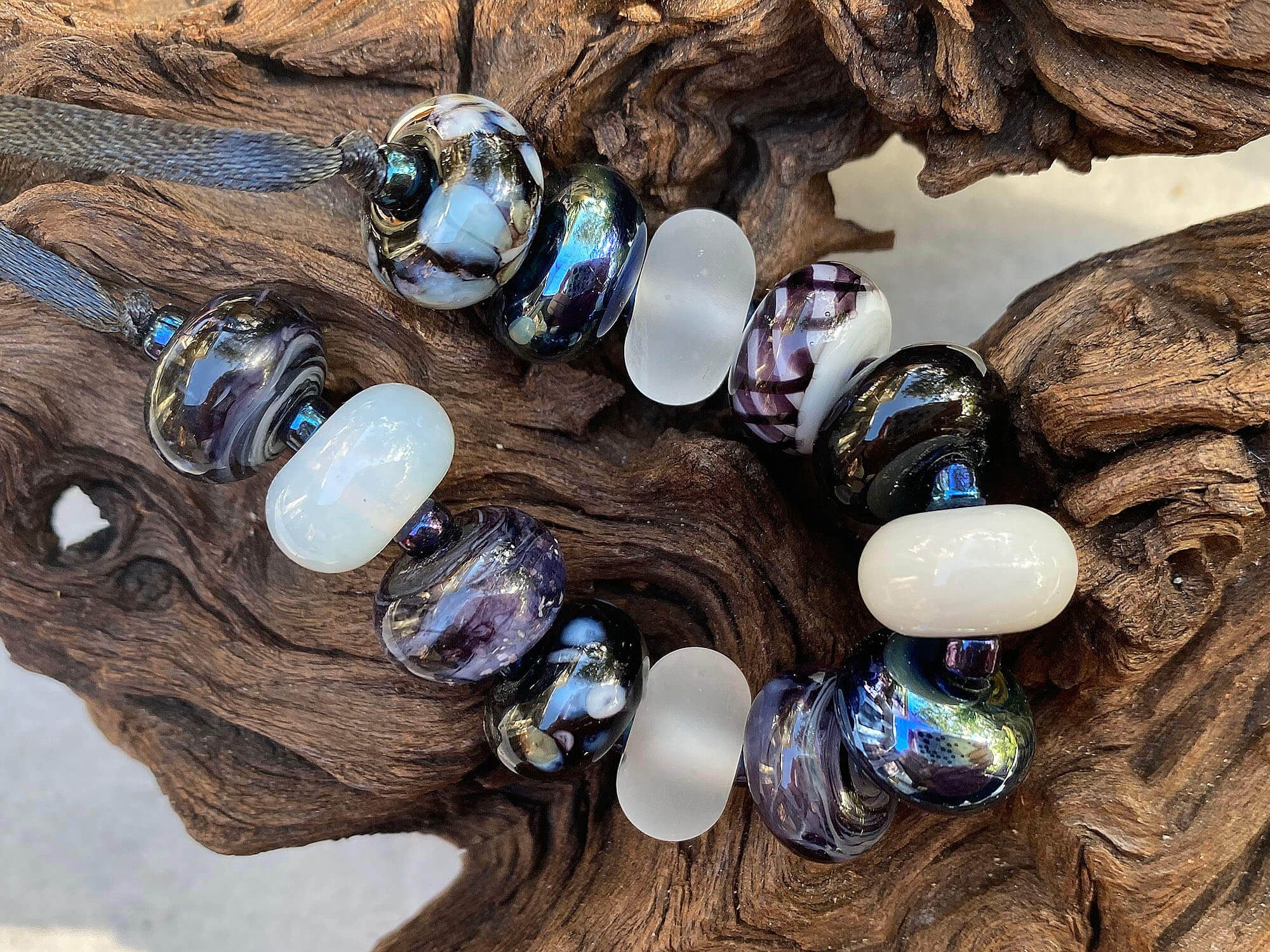 Black & Gray Lampwork Bead Set - Handmade Glass Beads for Jewelry Making, DIY Crafts, Bracelets & Necklaces - Perfect for Artisans, Beaders & Craft Enthusiasts