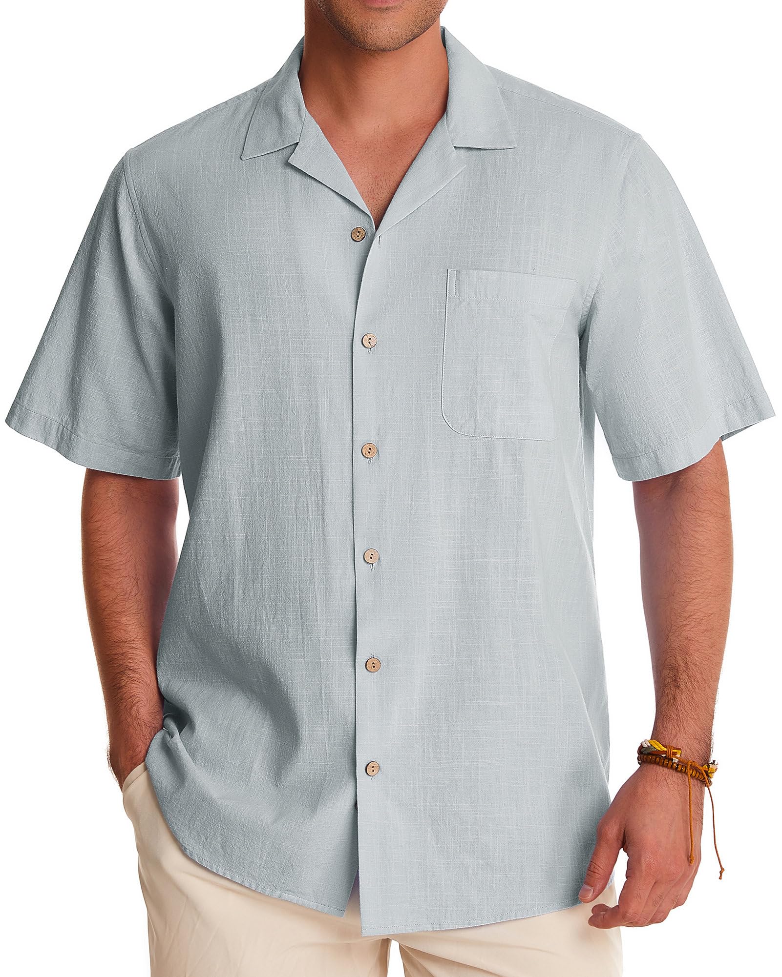 Men's Linen Shirts Short Sleeve - Breathable Cotton Button Down Shirts for Summer | Beach Vacation, Hawaiian Style Cuban Shirts | Perfect for Casual Wear, Outdoor Activities & Tropical Getaways