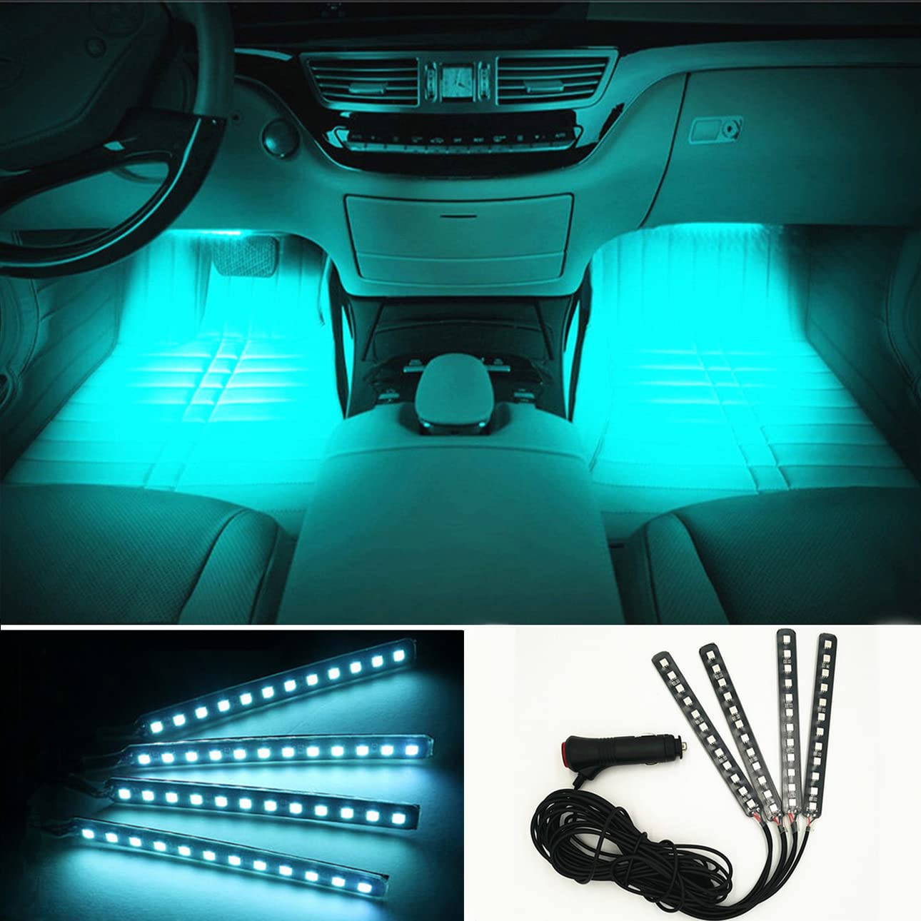 EJ's SUPER CAR 4-Piece 36 LED Strip Light Kit - Waterproof Under Dash Interior Lighting, 12V DC Neon Atmosphere Lights for Cars (Ice Blue) | Perfect for Car Interior Decoration, Mood Lighting & Night Driving