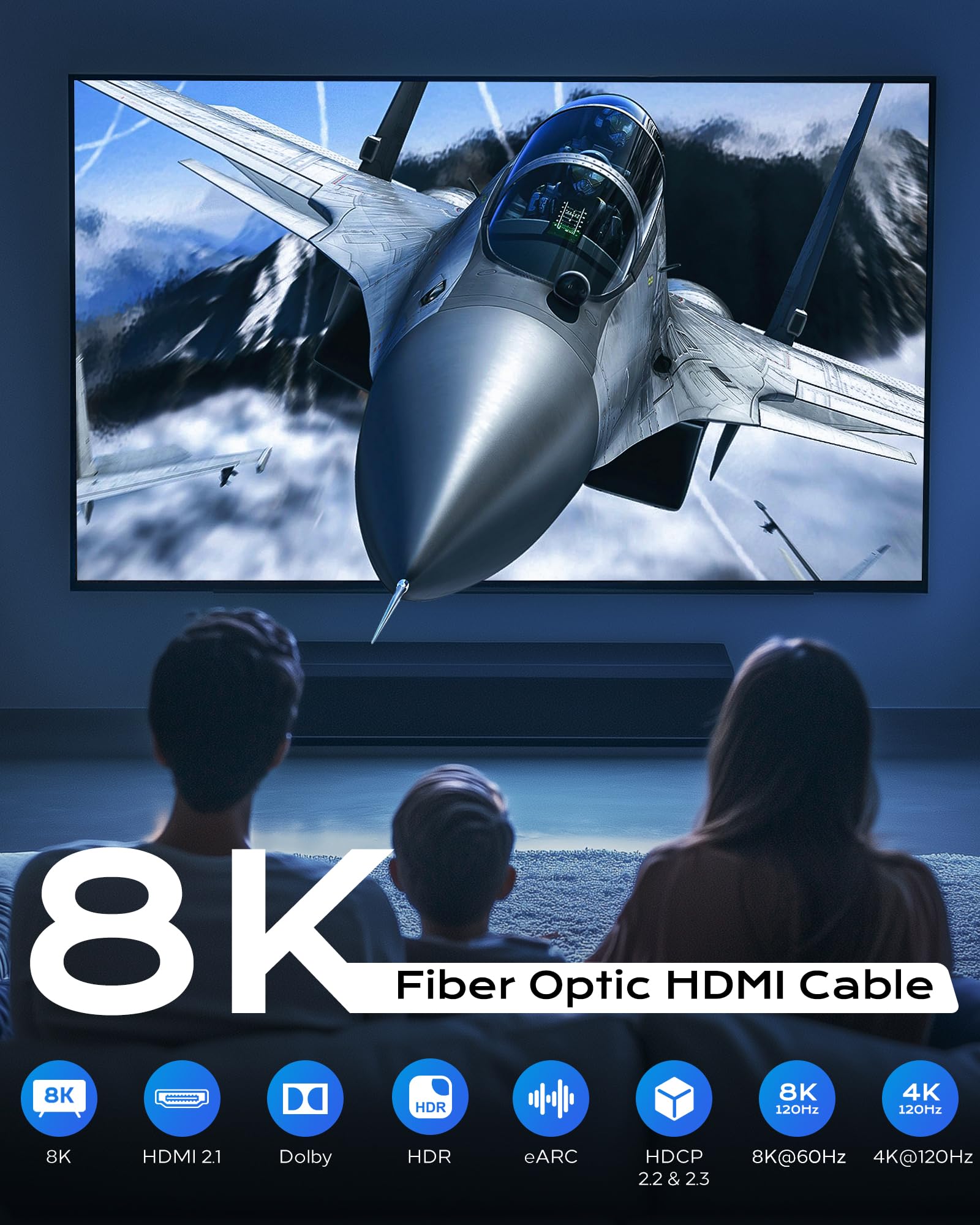 Cratree Fiber Optic HDMI 2.1 Cable 100FT/30M - 8K 48Gbps Ultra High Speed, 8K@60Hz 4K@120Hz, HDCP 2.2/2.3, HDR10 - Compatible with Fire TV, Roku, Apple TV, HDTV, Monitor, Projector - Perfect for Home Theater, Gaming & Professional AV Setups
