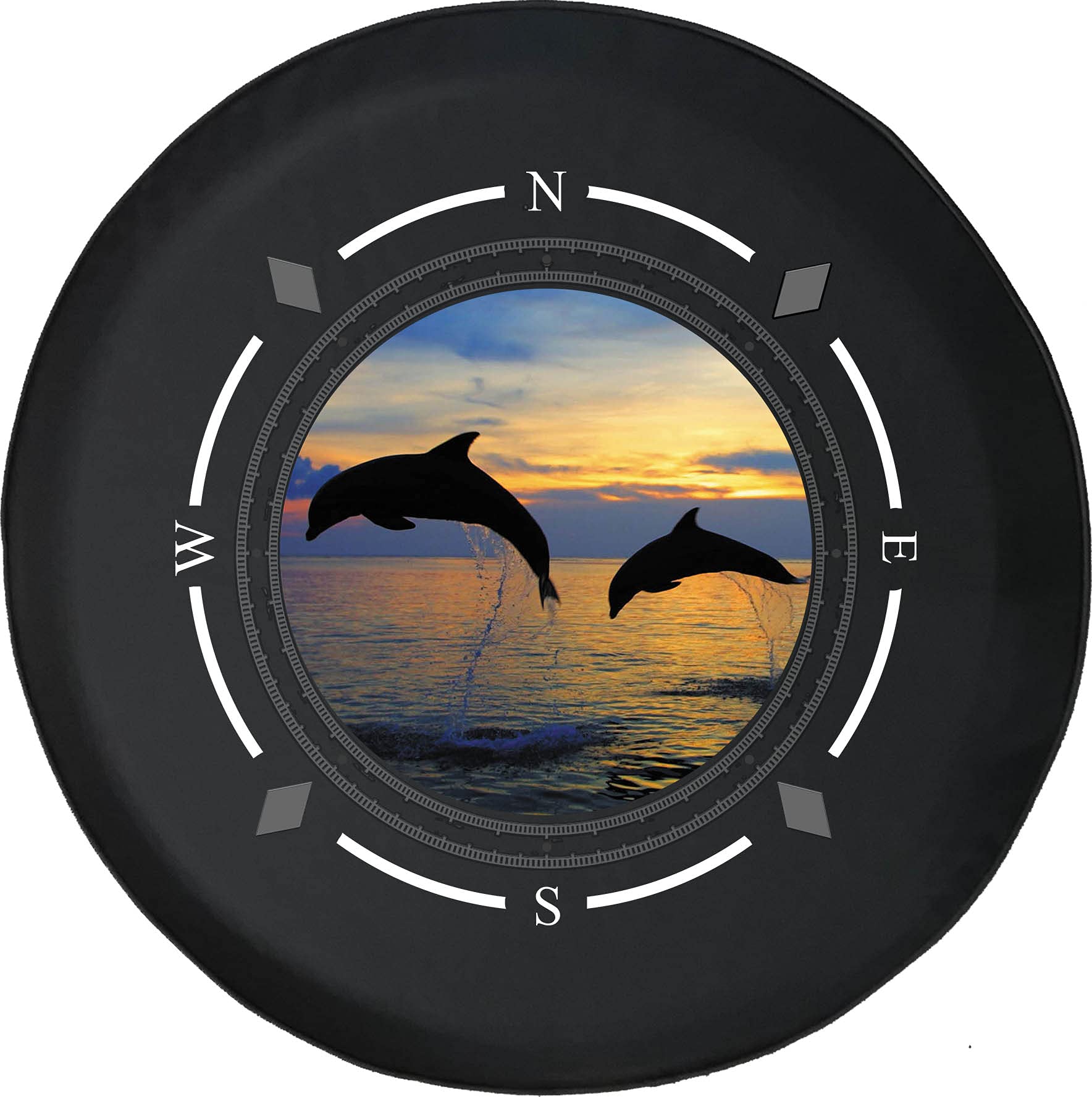 Premium Glow-in-the-Dark Spare Tire Cover with Compass & Dolphin Design - Universal Fit for SUV, RV, Trailer & Most Vehicles - Perfect for Camping, Road Trips & Outdoor Adventures