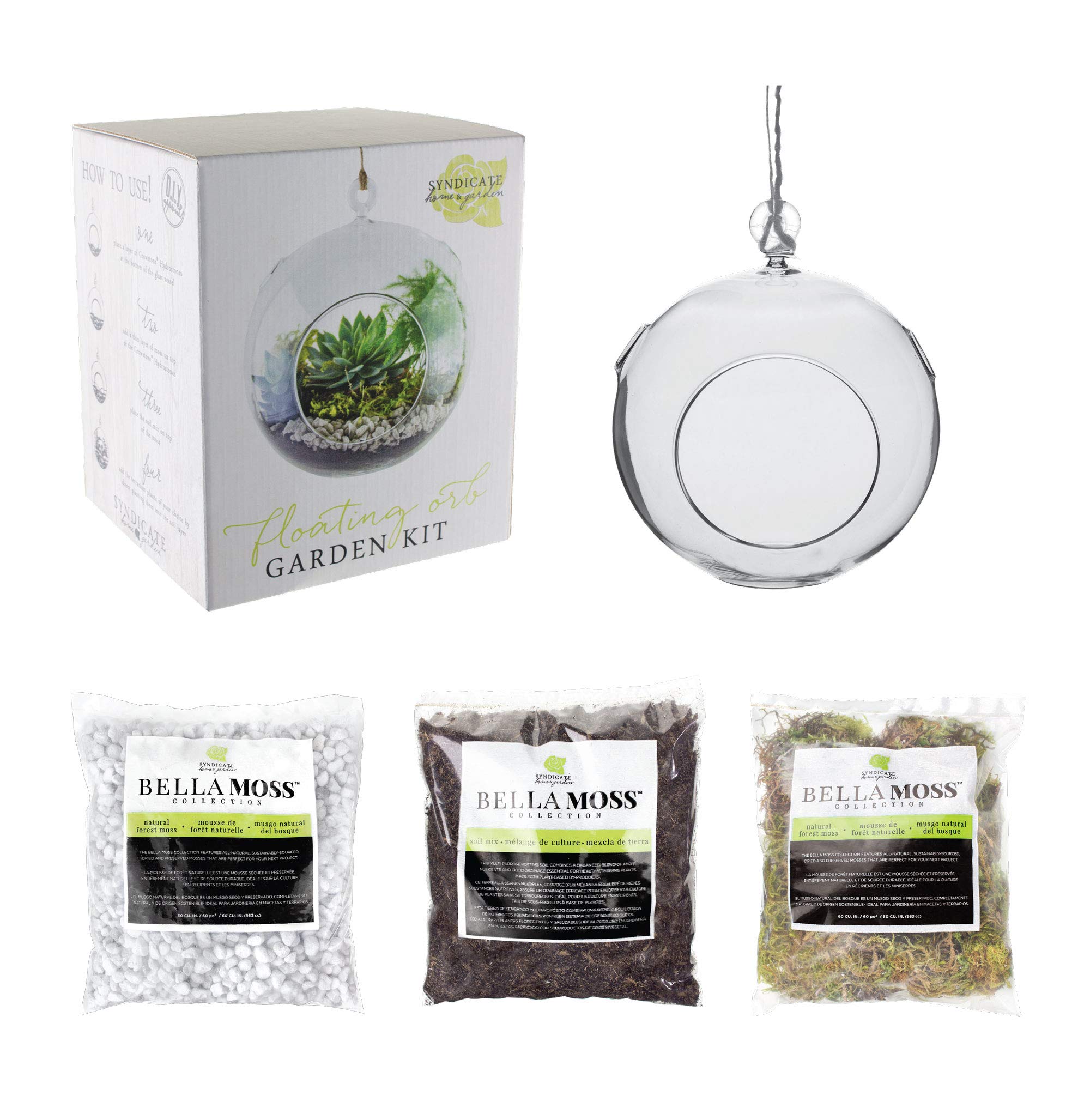 Syndicate Home & Garden Floating Orb Terrarium Kit - Glass Container, Stones, Soil & Moss for Indoor Plants | Perfect for Home Decor, Office Desk & Zen Garden Displays