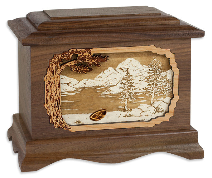 Beautiful Great Lakes Cremation Urn with Elegant Wood Inlay Art - Perfect for Memorial Services, Home Display & Honoring Loved Ones