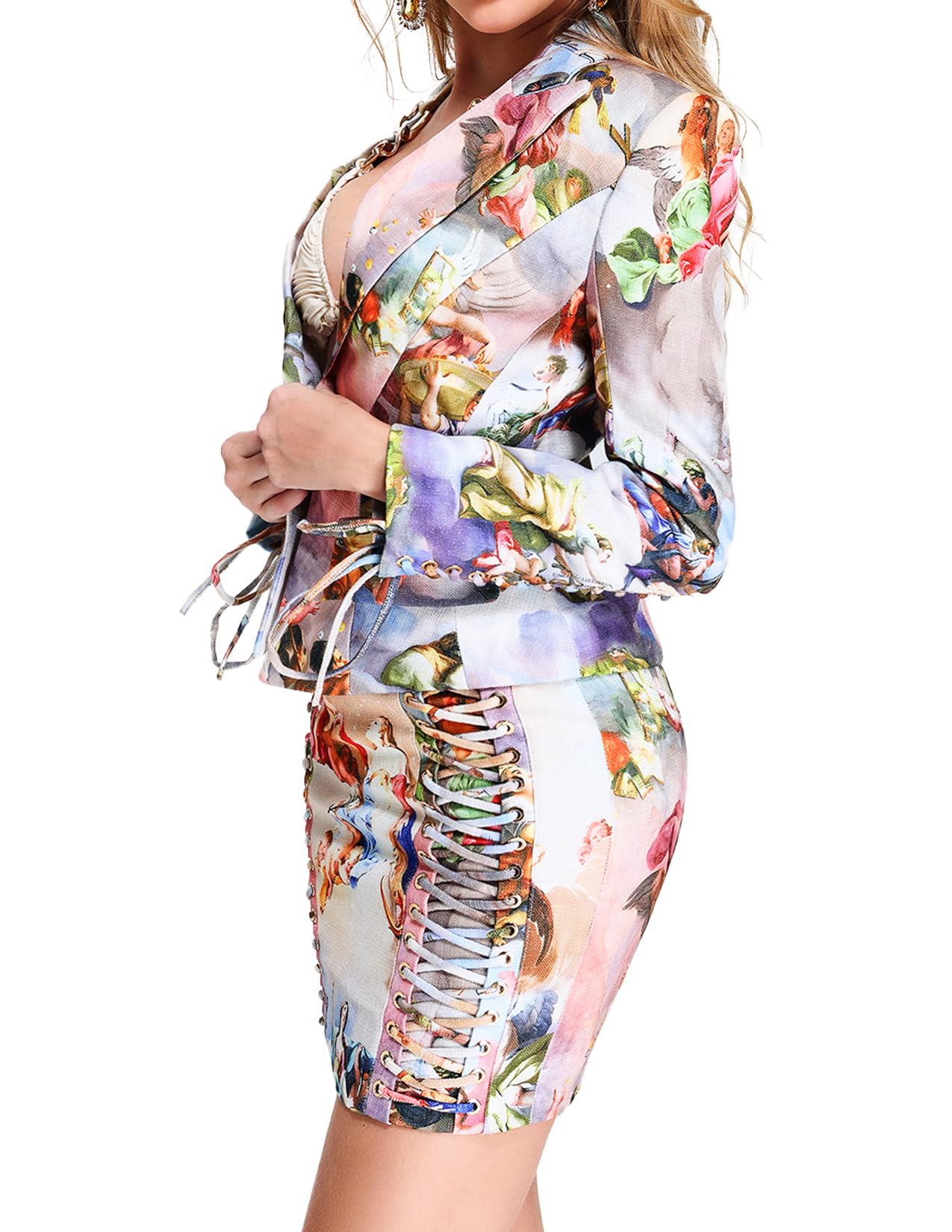 BELLA BARNETT Women's Trendy Printed Long Sleeve Blazer Dress Set - Elegant Office Wear & Party Outfit for Fall/Winter Fashion