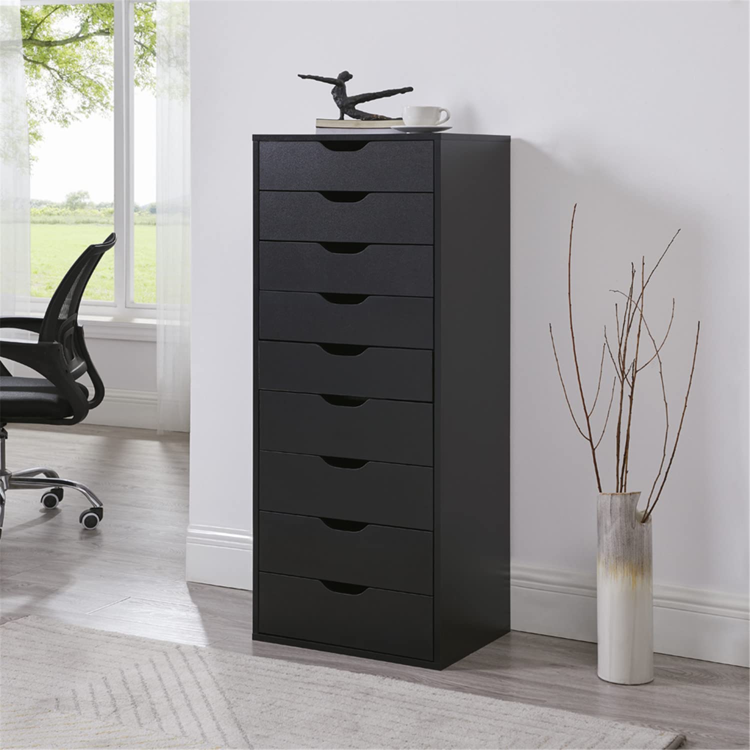 Naomi Home 9-Drawer Rolling File Cabinet with Wheels - Black Office Storage Organizer for Home & Business, 200 lbs Capacity - Perfect as Under Desk Storage, Printer Stand & Filing Solution