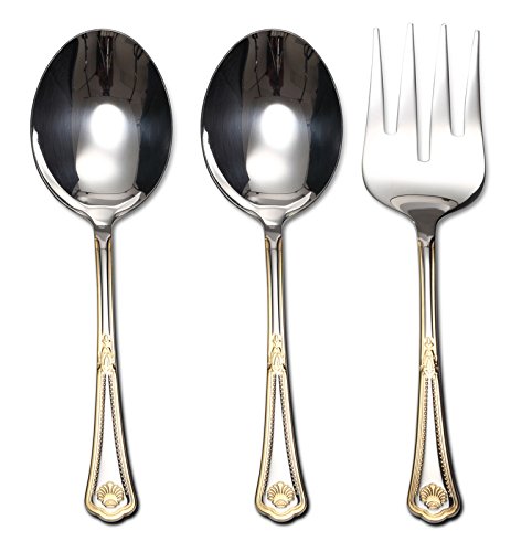 75-Piece Premium Seashell Flatware Set - 18/10 Surgical Stainless Steel Cutlery with 24K Gold Accents - Complete 12-Person Dining Service with Hostess Serving Pieces - Perfect for Weddings, Dinner Parties & Formal Entertaining