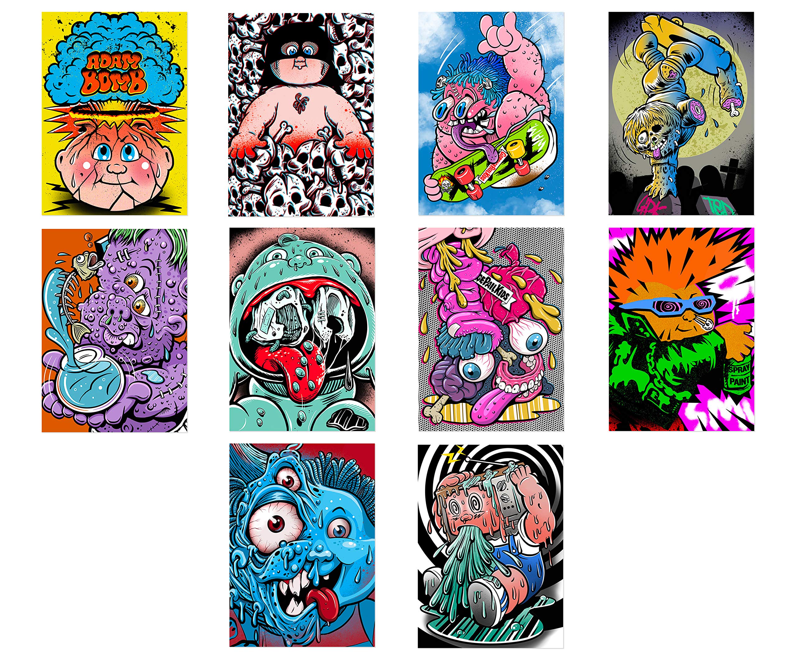 2020 Topps Garbage Pail Kids Skateboard Stickers - Complete 10-Card Collectible Set | GPK Trading Cards for Skateboard Enthusiasts & Collectors | Perfect for Display, Trading, and Skateboard Decoration