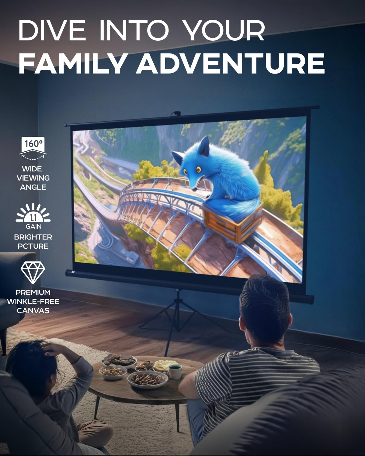 100 Inch HD Premium 16:9 Indoor Outdoor Projector Screen with Stand - Portable Folding Tripod Screen with Carry Bag & Straps for Home Theater, Backyard Movies, Business Presentations & Classroom Use - Matte White Projection Surface