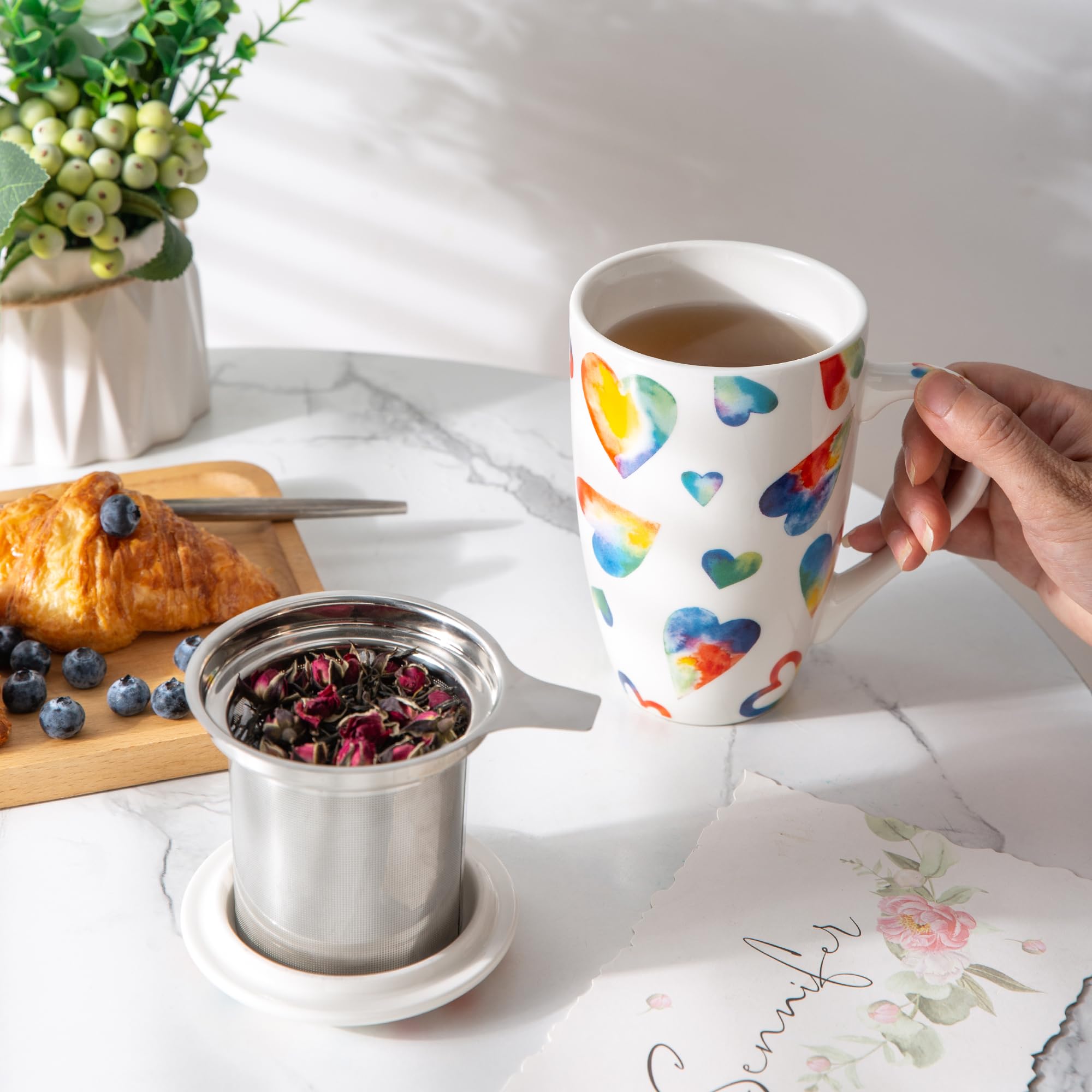 Premium 18oz Ceramic Tea Mug with Infuser & Lid - Large Loose Leaf Tea Cup, Microwave & Dishwasher Safe - Ideal Gift for Tea Lovers - Perfect for Home, Office & Relaxation