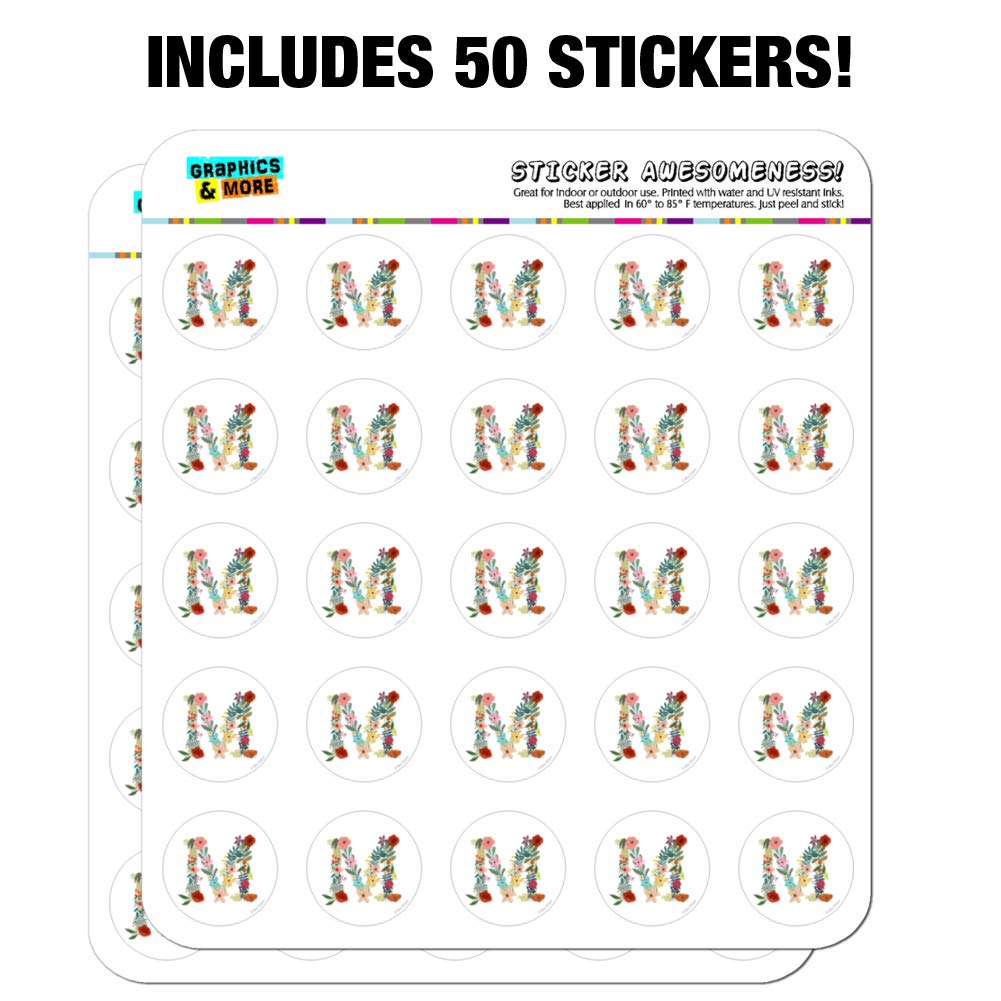 Floral Monogram Letter M Stickers for Planners, Calendars, Scrapbooking & DIY Crafts - Perfect for Bullet Journals, Scrapbooks, and Handmade Greeting Cards