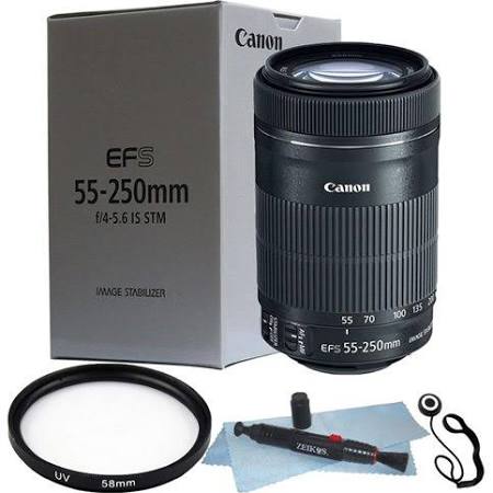 Canon EF-S 55-250mm f/4-5.6 IS STM Telephoto Zoom Lens with 58mm Accessory Kit for DSLR Cameras - Perfect for Wildlife, Sports & Travel Photography