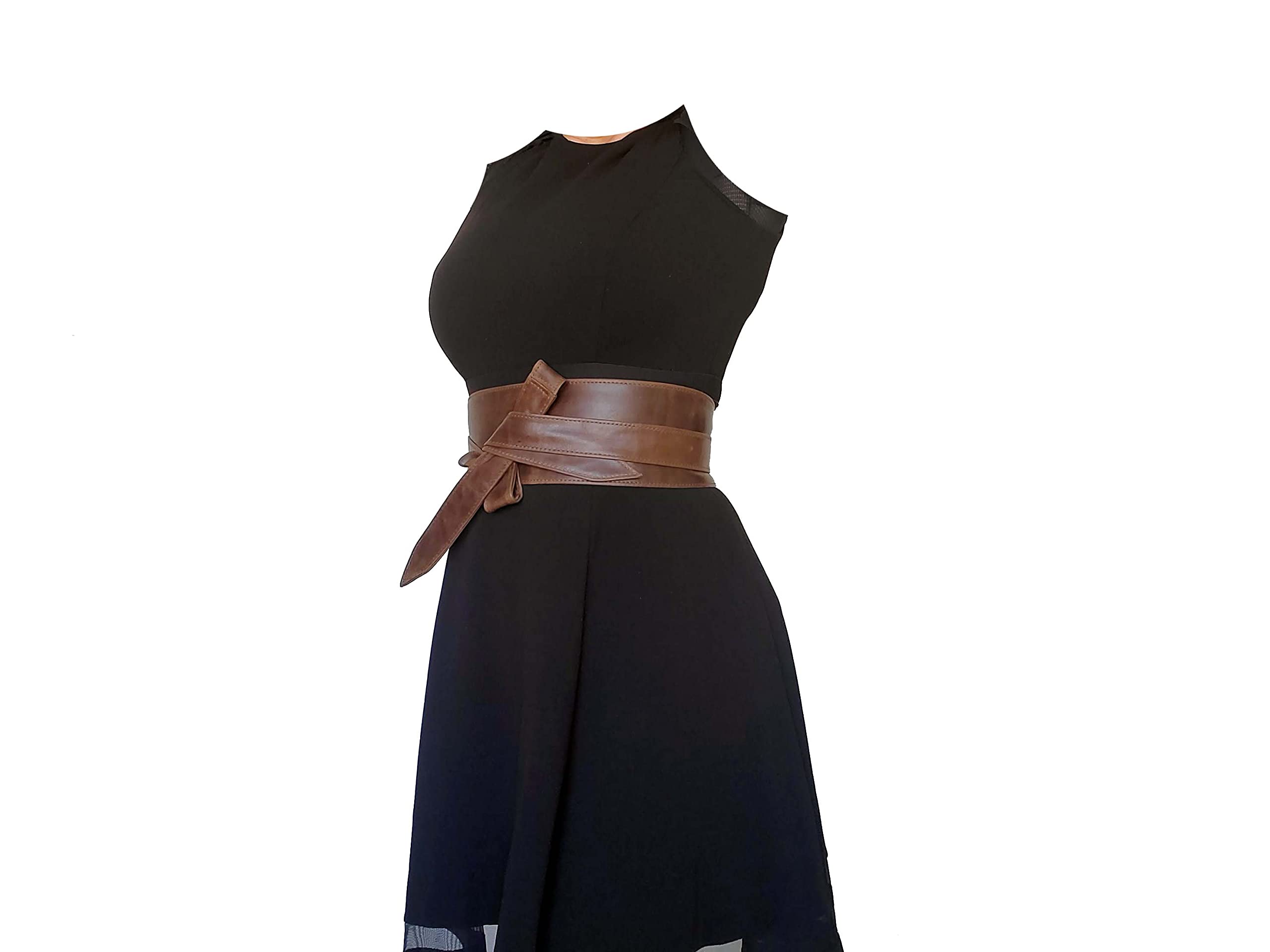 Fgalaze Brown Leather Wrap Belt for Women - Stylish Fashionable Obi Belt with Adjustable Buckle - Perfect for Dresses, Coats & Casual Outfits