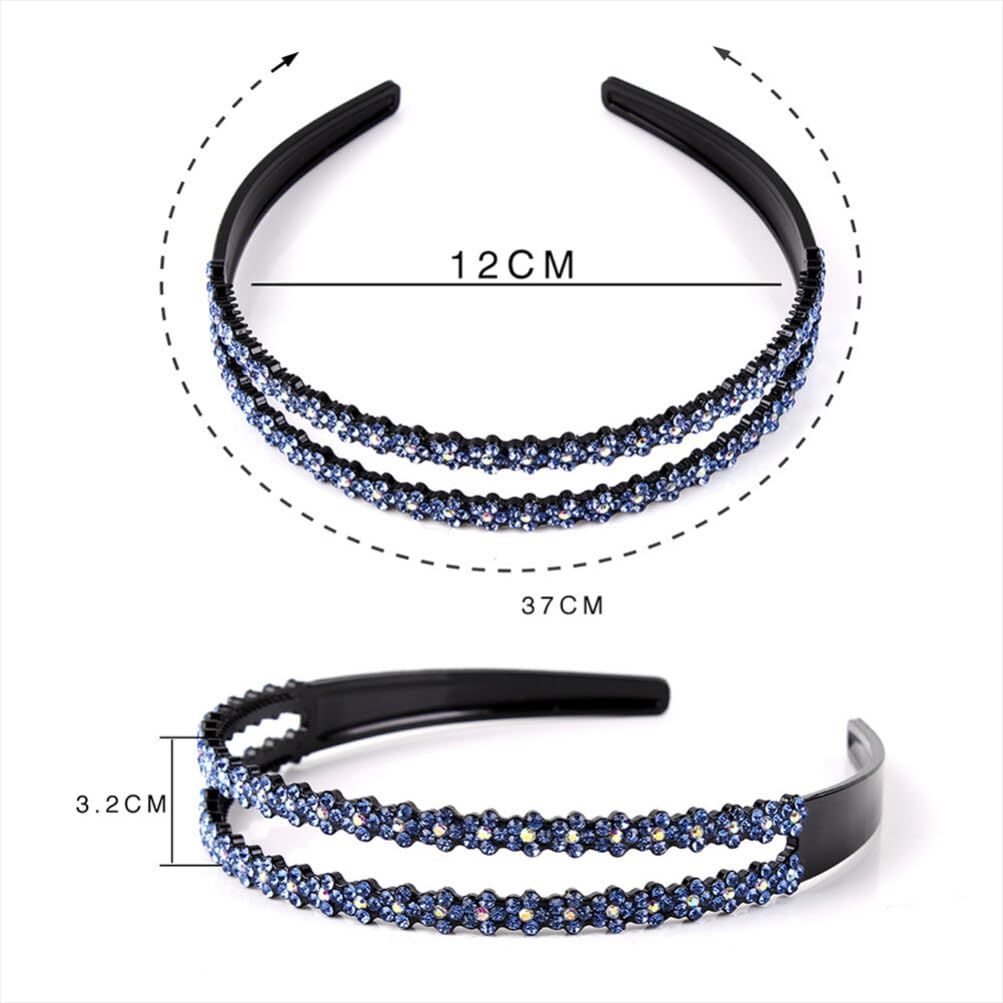 Lurrose 3-Pack Crystal Teeth Headbands for Women - Rhinestone Flower Hard Plastic Double Row Non-Slip Hair Bands | Perfect for Weddings, Parties, and Special Occasions